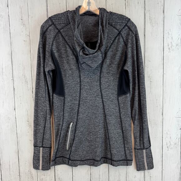 Lululemon Heathered Black Run Back On Track Pullover Hoodie Slim Fit Size 10 - Picture 9 of 15